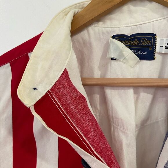 Vintage Panhandle Slim American Flag Western Style Button Down Shirt Size Large - Picture 11 of 12